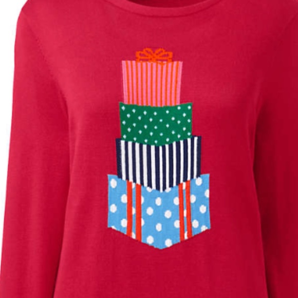 Land’s  End Petite Red Holiday Christmas Sweater - Picture 2 of 3